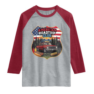Route Highway 66 Raglan Shirt Vintage American Roadtrip Club Road Trip TS12 Heather Gray Heather Red Print Your Wear