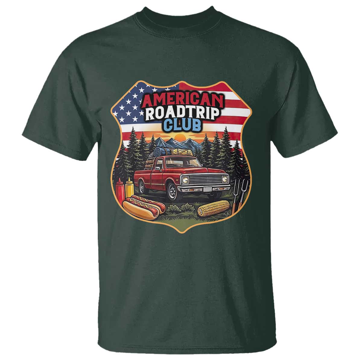 Route Highway 66 T Shirt Vintage American Roadtrip Club Road Trip TS12 Dark Forest Green Print Your Wear