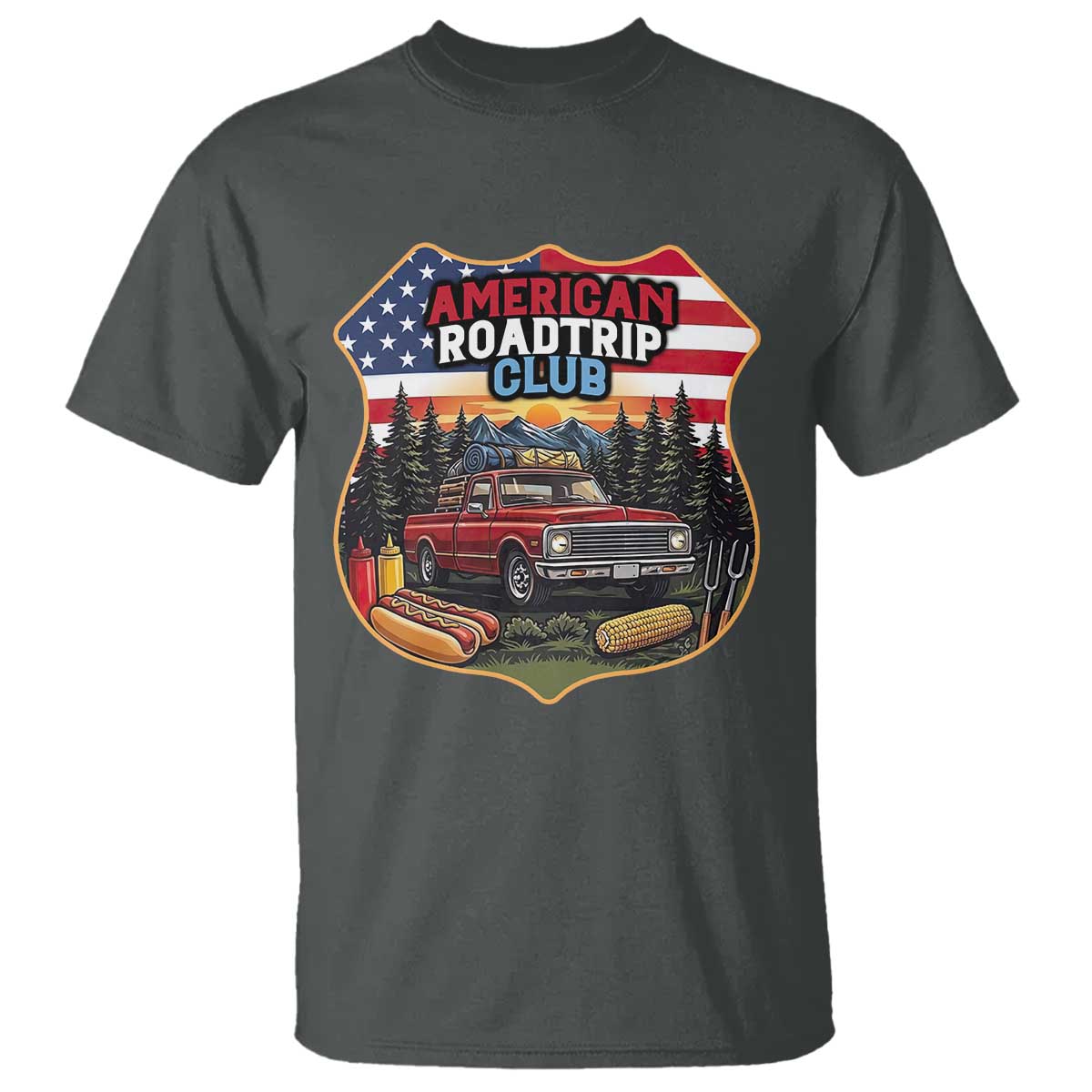 Route Highway 66 T Shirt Vintage American Roadtrip Club Road Trip TS12 Dark Heather Print Your Wear