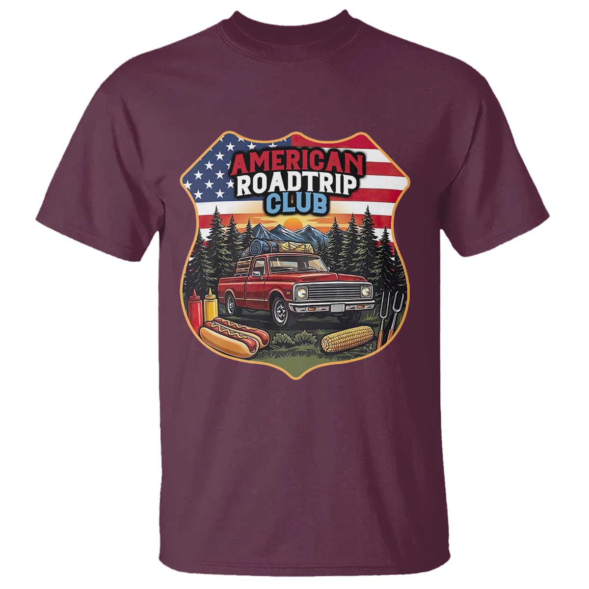 Route Highway 66 T Shirt Vintage American Roadtrip Club Road Trip TS12 Maroon Print Your Wear