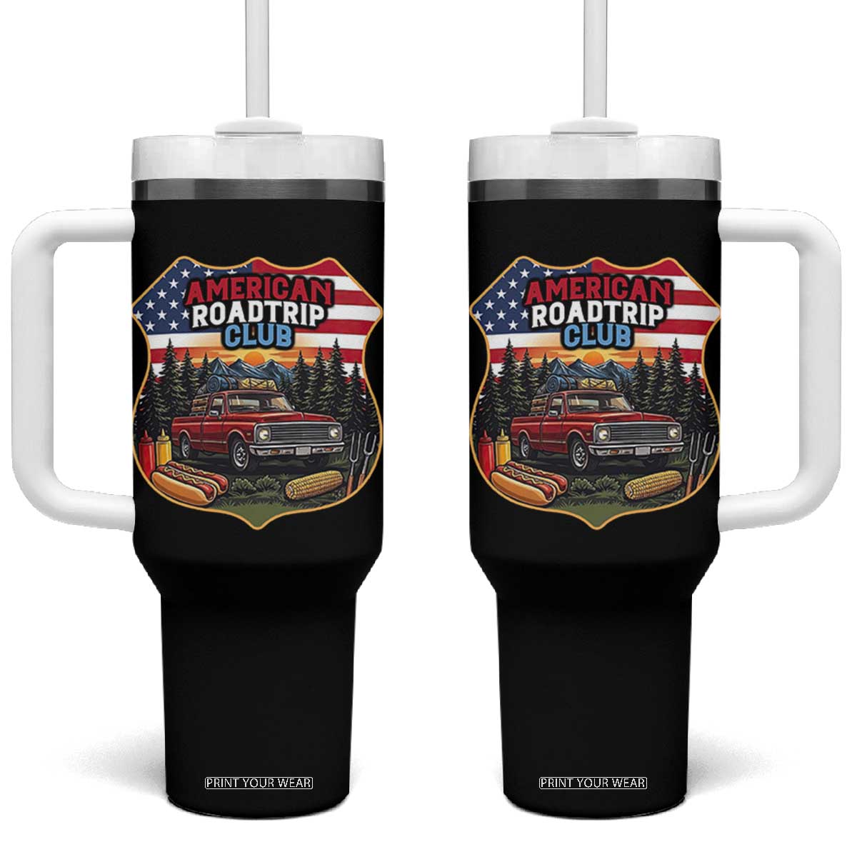 Route Highway 66 Tumbler With Handle Vintage American Roadtrip Club Road Trip TS12 One Size: 40 oz Black Print Your Wear