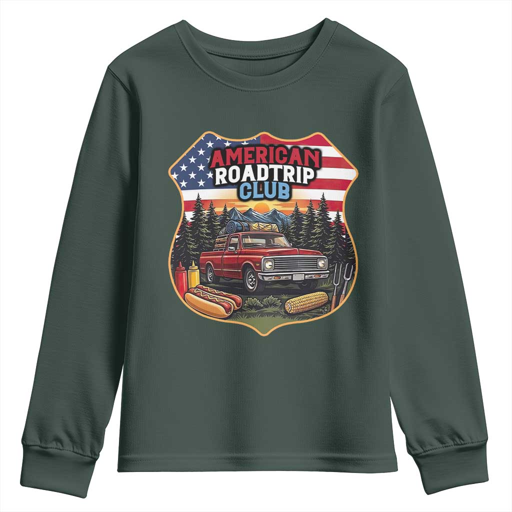 Route Highway 66 Youth Sweatshirt Vintage American Roadtrip Club Road Trip TS12 Dark Forest Green Print Your Wear