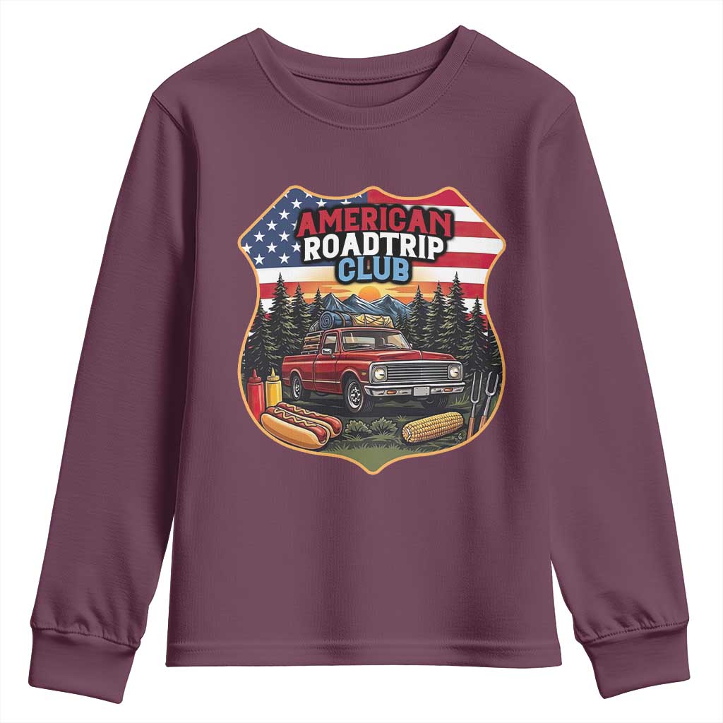 Route Highway 66 Youth Sweatshirt Vintage American Roadtrip Club Road Trip TS12 Maroon Print Your Wear