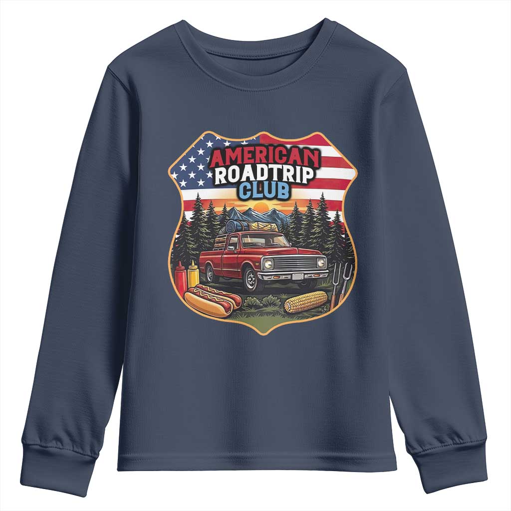 Route Highway 66 Youth Sweatshirt Vintage American Roadtrip Club Road Trip TS12 Navy Print Your Wear