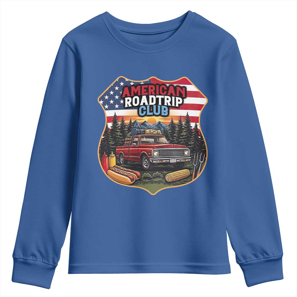 Route Highway 66 Youth Sweatshirt Vintage American Roadtrip Club Road Trip TS12 Royal Blue Print Your Wear