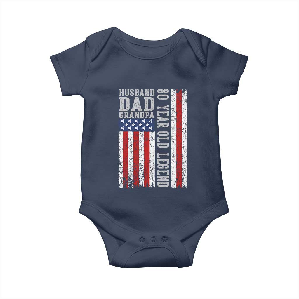 Husband Dad Grandpa 80 Year Old Legend Baby Onesie American Flag Birthday Gift