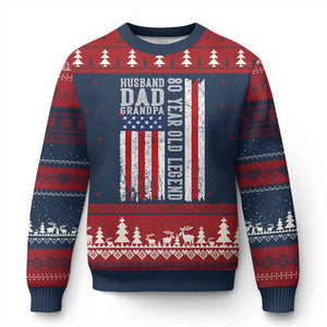 Husband Dad Grandpa 80 Year Old Legend Ugly Christmas Sweater American Flag Birthday Gift