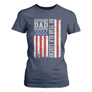 Husband Dad Grandpa 80 Year Old Legend T Shirt For Women American Flag Birthday Gift