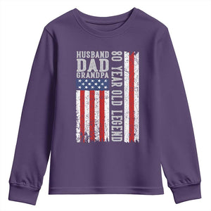 Husband Dad Grandpa 80 Year Old Legend Youth Sweatshirt American Flag Birthday Gift