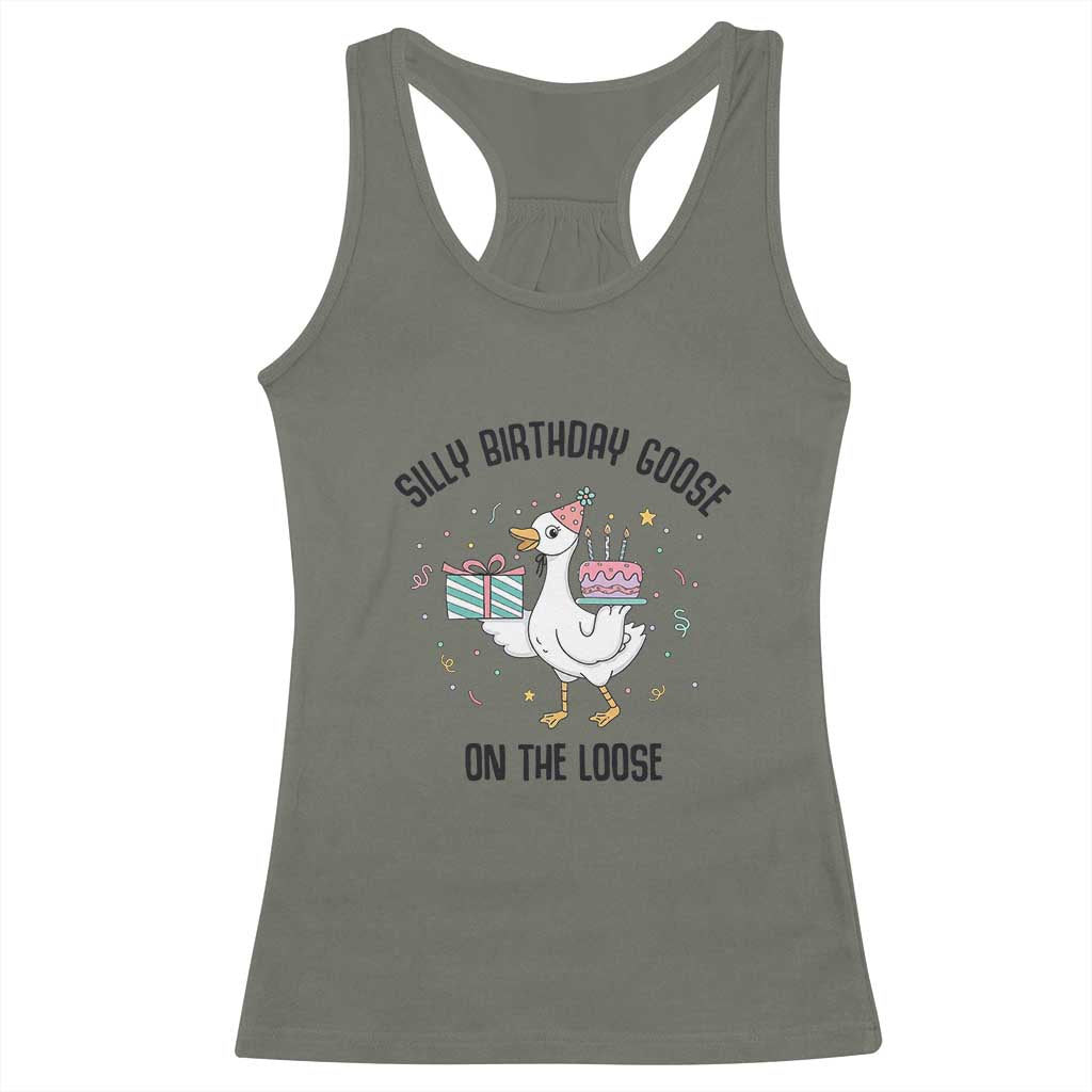 Funny Silly Goose On The Loose Racerback Tank Top Birthday Party Gift TS12 Military Green Print Your Wear