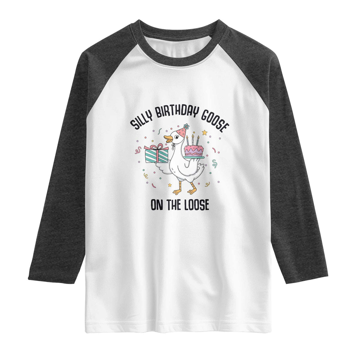 Funny Silly Goose On The Loose Raglan Shirt Birthday Party Gift TS12 White Heather Charcoal Print Your Wear