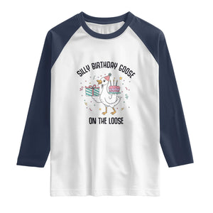 Funny Silly Goose On The Loose Raglan Shirt Birthday Party Gift TS12 White Navy Print Your Wear