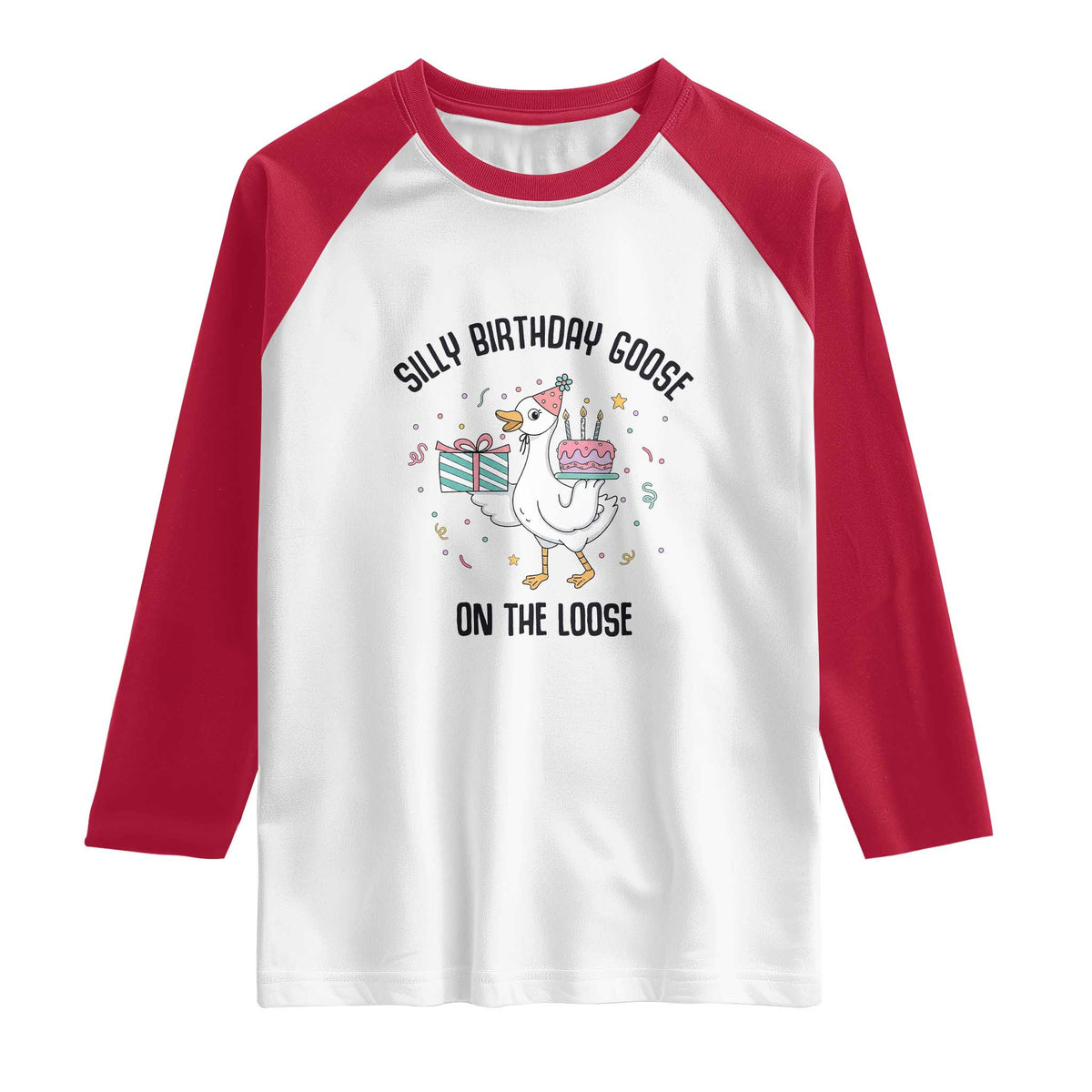 Funny Silly Goose On The Loose Raglan Shirt Birthday Party Gift TS12 White Red Print Your Wear