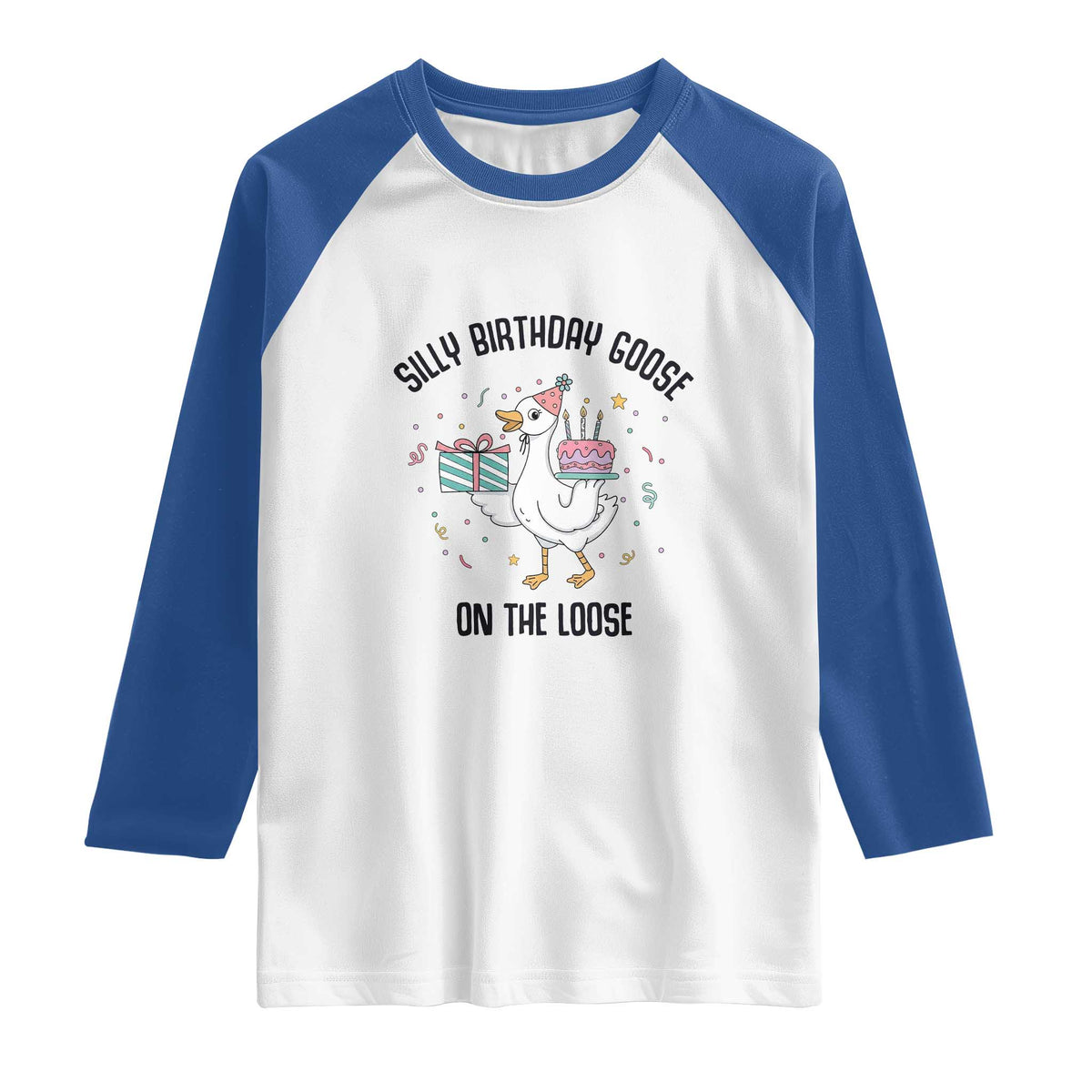 Funny Silly Goose On The Loose Raglan Shirt Birthday Party Gift TS12 White Royal Print Your Wear