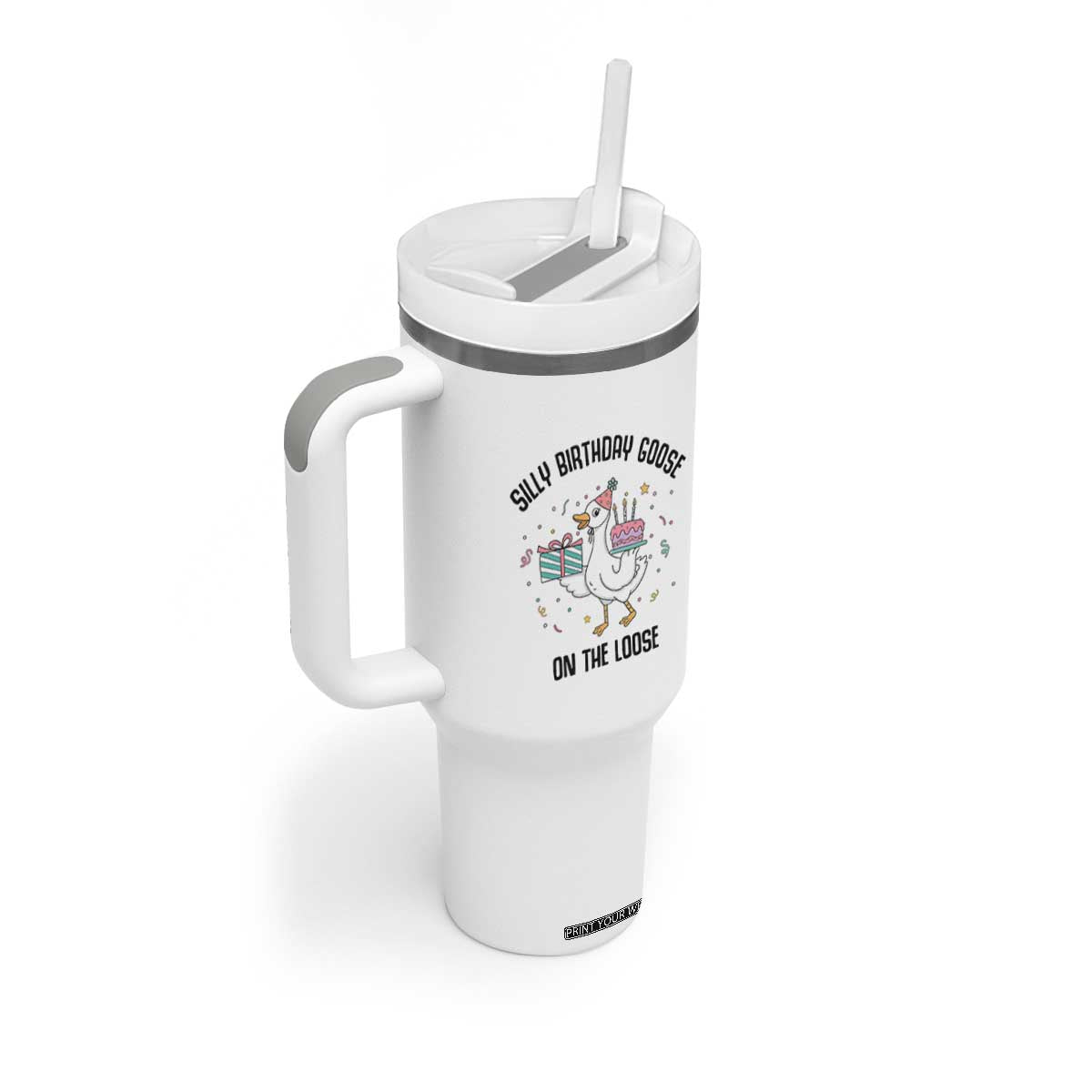 Funny Silly Goose On The Loose Tumbler With Handle Birthday Party Gift TS12 Print Your Wear