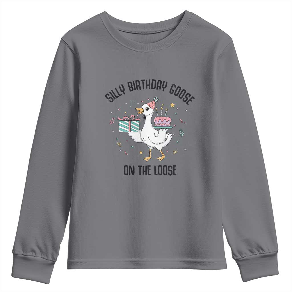 Funny Silly Goose On The Loose Youth Sweatshirt Birthday Party Gift TS12 Charcoal Print Your Wear