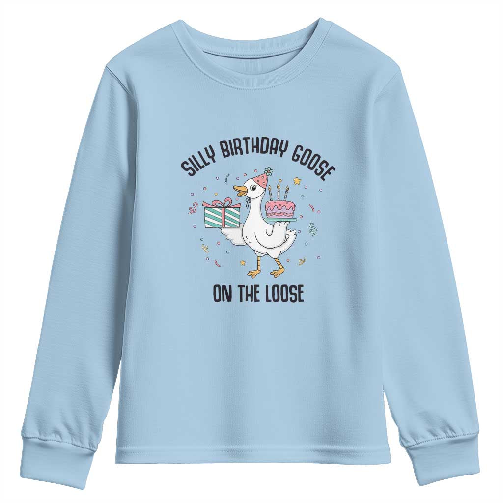 Funny Silly Goose On The Loose Youth Sweatshirt Birthday Party Gift TS12 Light Blue Print Your Wear