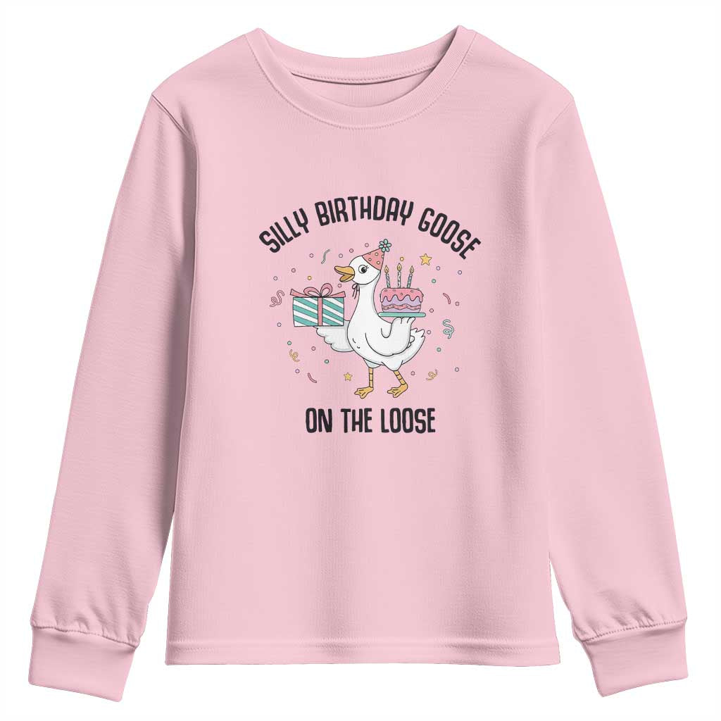 Funny Silly Goose On The Loose Youth Sweatshirt Birthday Party Gift TS12 Light Pink Print Your Wear