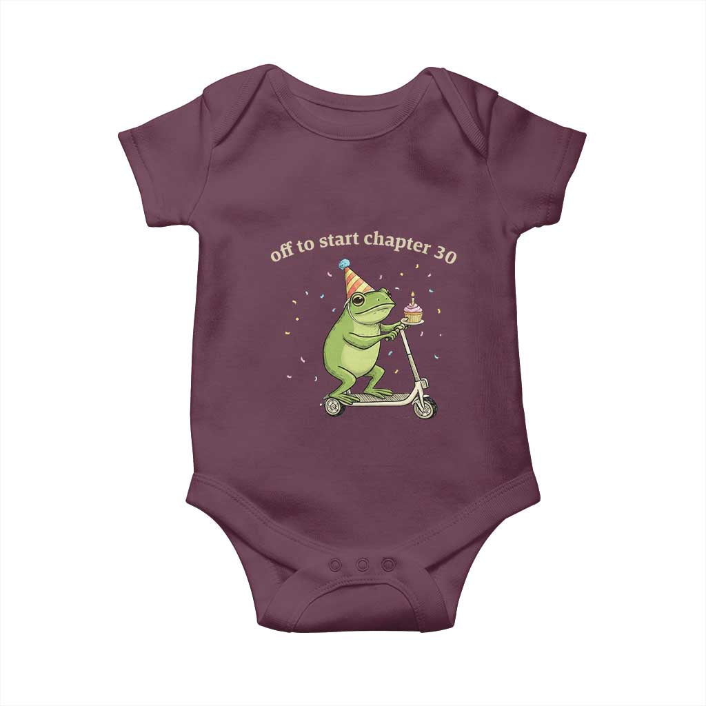 Off To Start Chapter 30 Baby Onesie Funny Frog Scooter 30th Birthday Gift