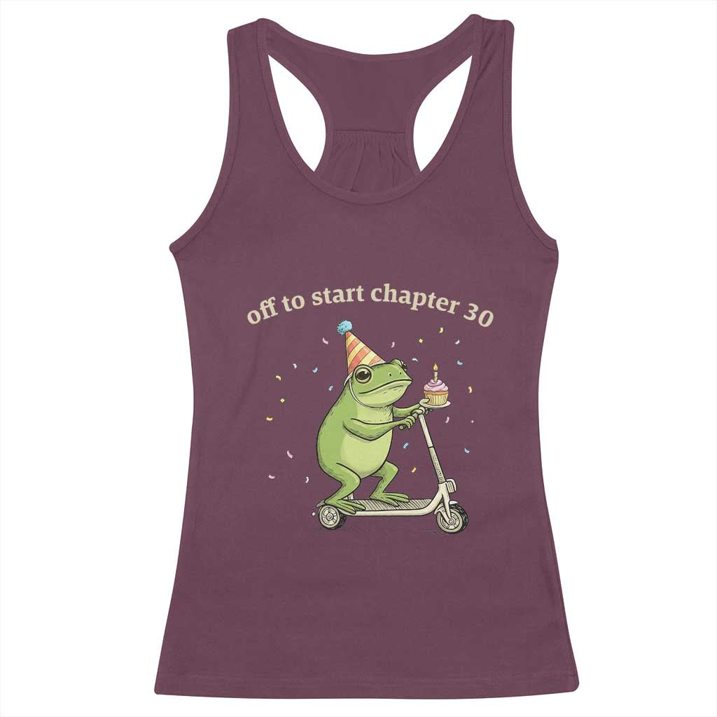 Off To Start Chapter 30 Racerback Tank Top Funny Frog Scooter 30th Birthday Gift