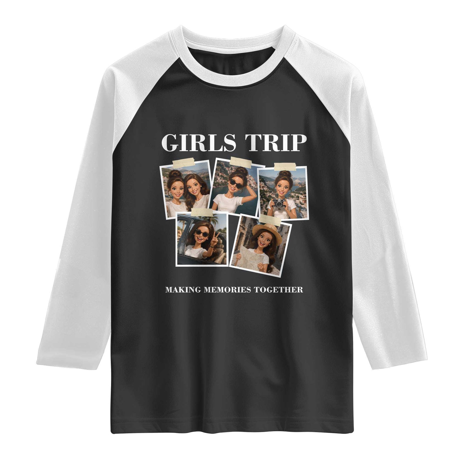 Funny Doll Face Meme Girls Trip Raglan Shirt Travel Squad Bestie Gift TS12 Black White Print Your Wear