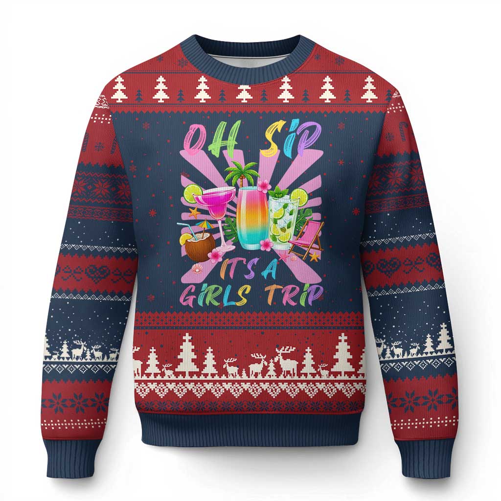 Oh Sip It Is A Girls Trip Ugly Christmas Sweater Funny Besties Vacation TS12 Navy Red Print Your Wear