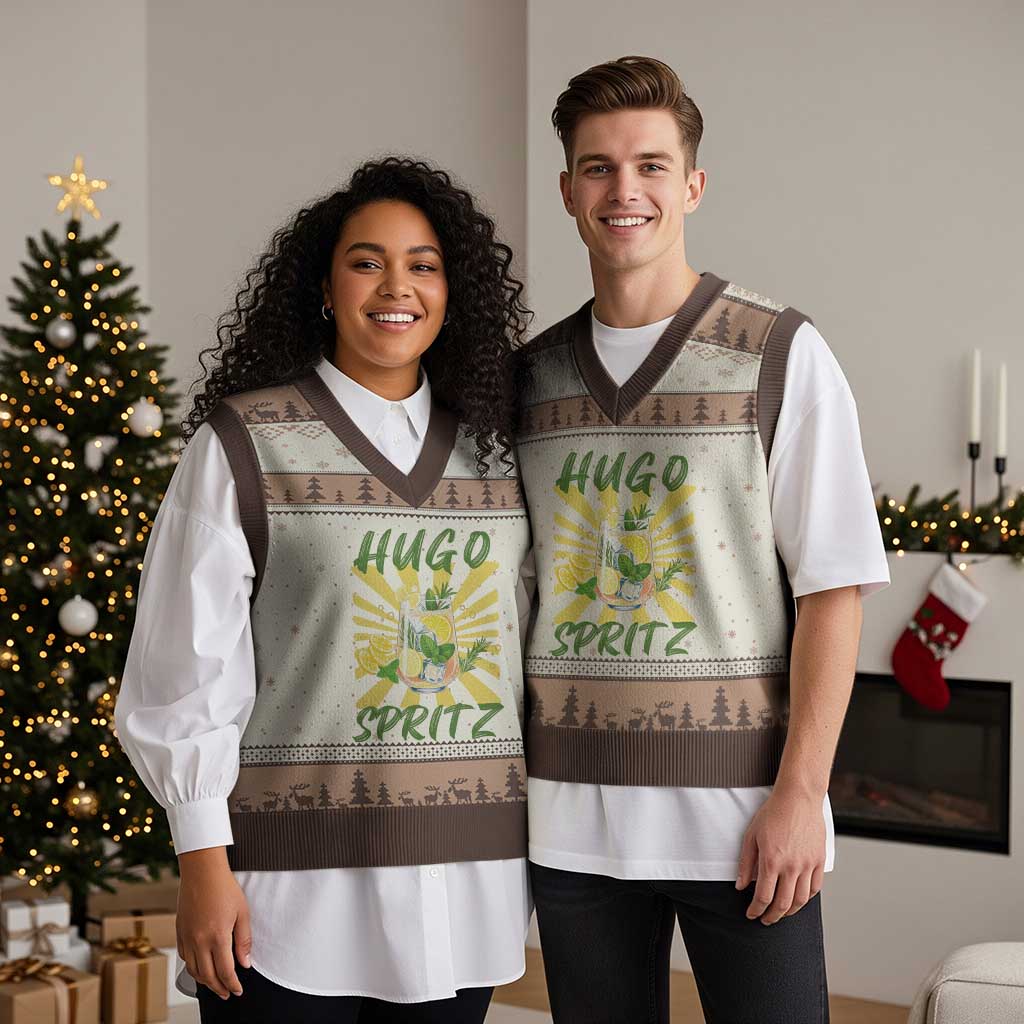 Hugo Spritz V-Neck Knit Sweater Vest Funny Tropical Cocktail Vacation TS12 Mocha Mousse Print Your Wear