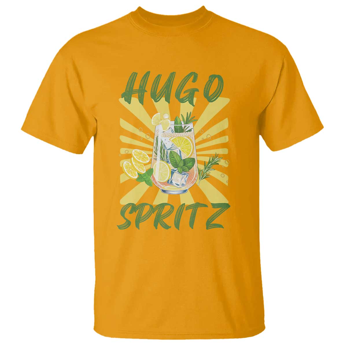 Hugo Spritz T Shirt Funny Tropical Cocktail Vacation TS12 Gold Print Your Wear
