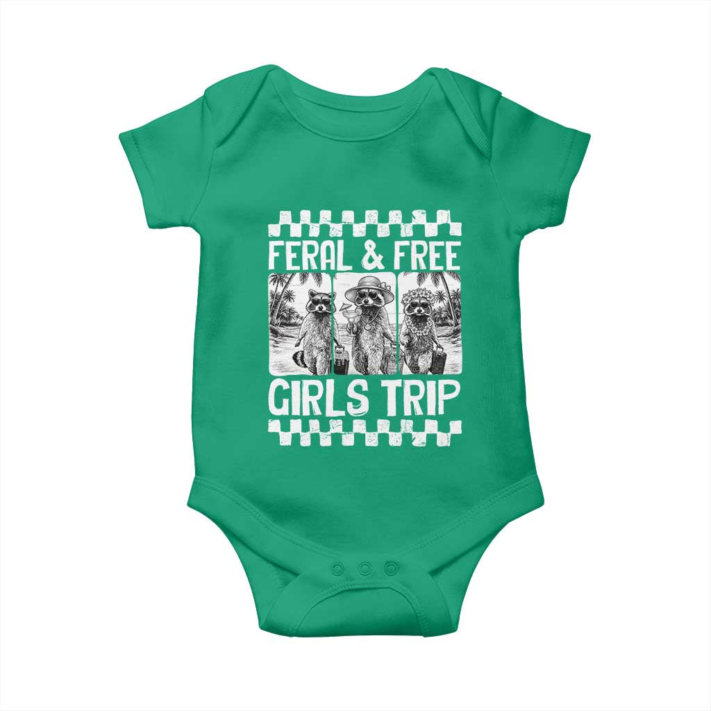 Funny Raccoon Girls Trip Travel Baby Onesie Feral And Free TS12 Irish Green Print Your Wear