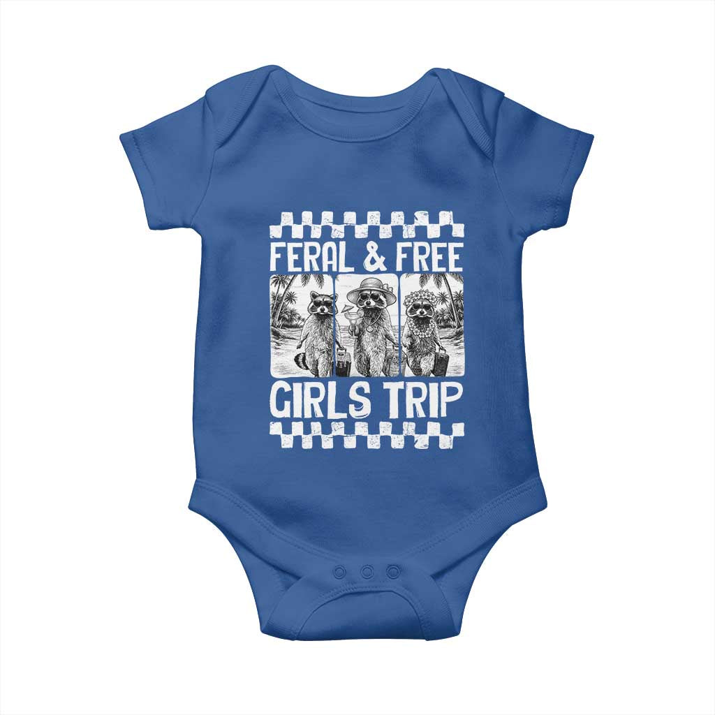 Funny Raccoon Girls Trip Travel Baby Onesie Feral And Free TS12 Royal Blue Print Your Wear