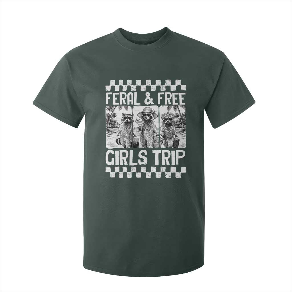 Funny Raccoon Girls Trip Travel T Shirt For Kid Feral And Free TS12 Dark Forest Green Print Your Wear