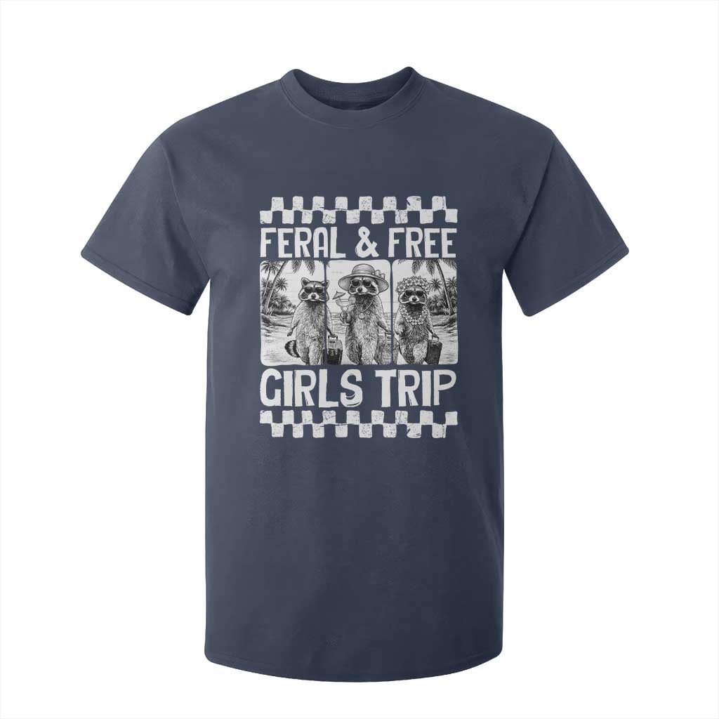 Funny Raccoon Girls Trip Travel T Shirt For Kid Feral And Free TS12 Navy Print Your Wear