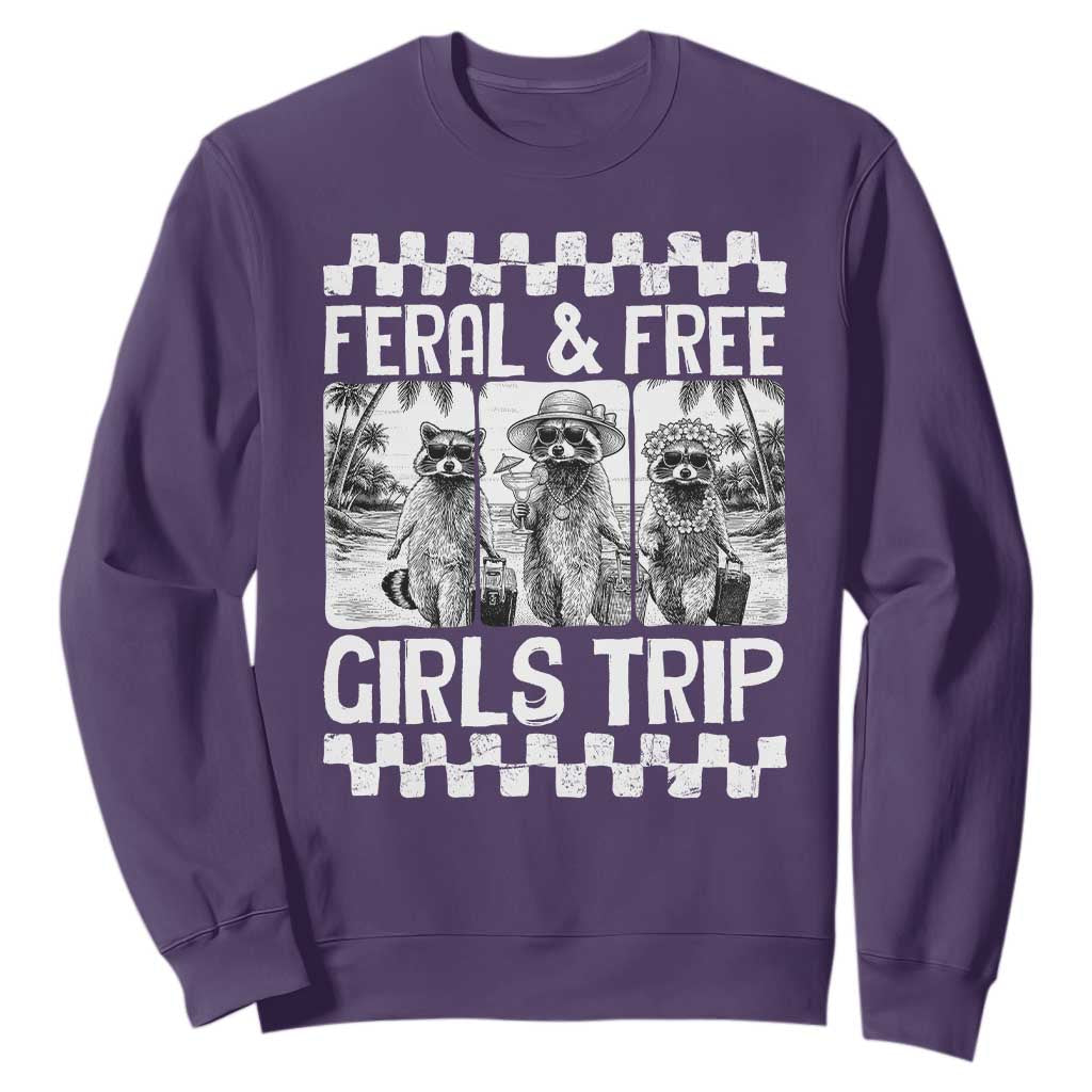 Funny Raccoon Girls Trip Travel Sweatshirt Feral And Free TS12 Purple Print Your Wear