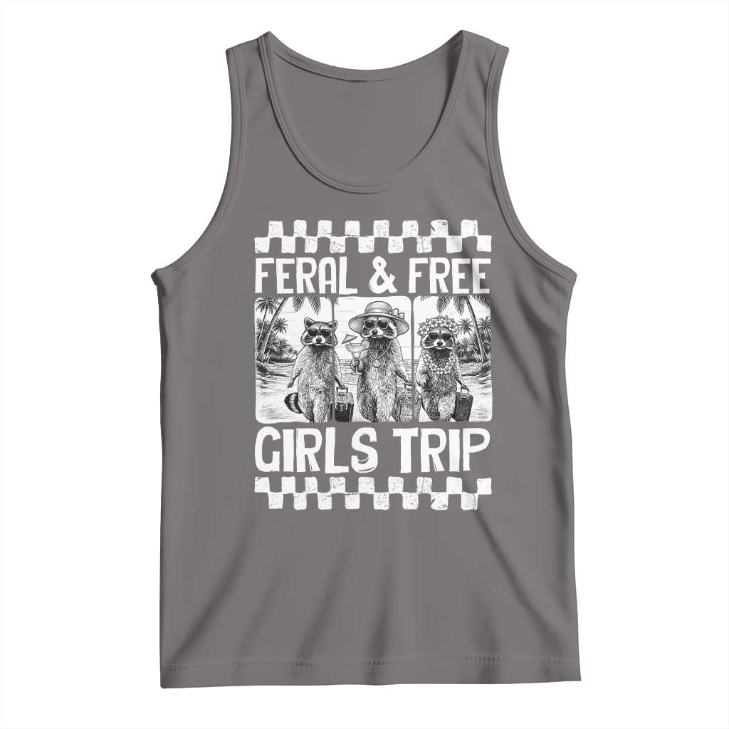 Funny Raccoon Girls Trip Travel Tank Top Feral And Free TS12 Deep Heather Print Your Wear