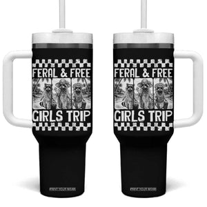 Funny Raccoon Girls Trip Travel Tumbler With Handle Feral And Free TS12 One Size: 40 oz Black Print Your Wear