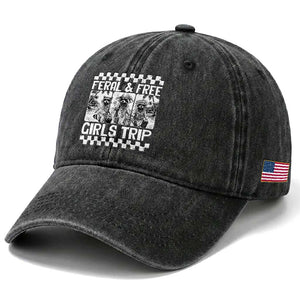 Funny Raccoon Girls Trip Travel Washed Cotton Baseball Cap Feral And Free TS12 Print Your Wear