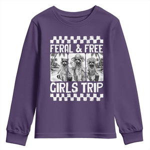 Funny Raccoon Girls Trip Travel Youth Sweatshirt Feral And Free TS12 Purple Print Your Wear