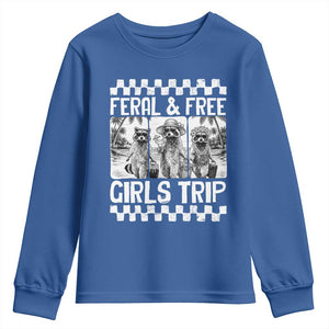 Funny Raccoon Girls Trip Travel Youth Sweatshirt Feral And Free TS12 Royal Blue Print Your Wear