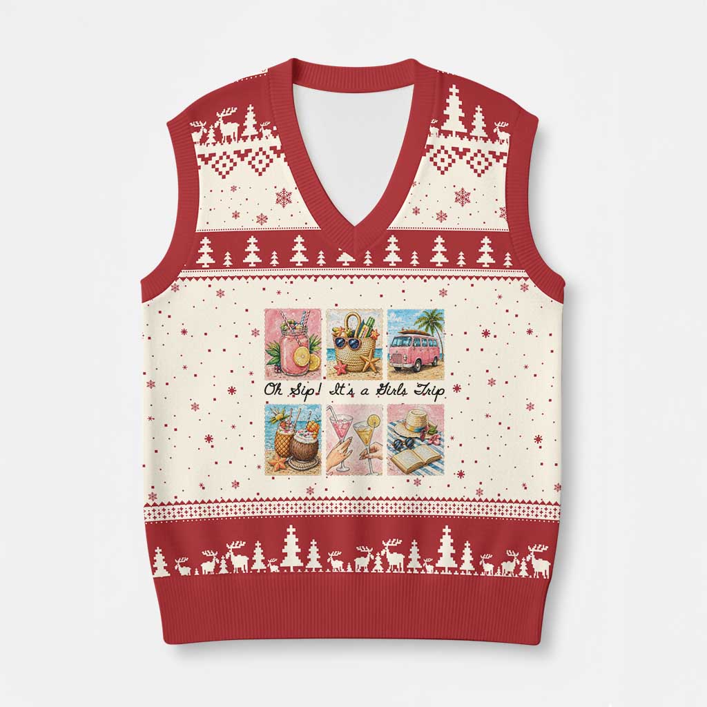 Oh Sip It Is A Girls Trip V-Neck Knit Sweater Vest Beach Trip Best Friends Gift TS12 Beige Red Print Your Wear