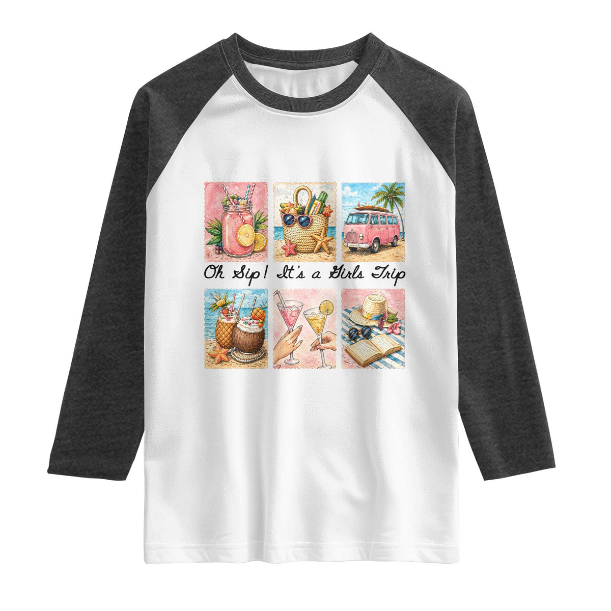 Oh Sip It Is A Girls Trip Raglan Shirt Beach Trip Best Friends Gift TS12 White Heather Charcoal Print Your Wear