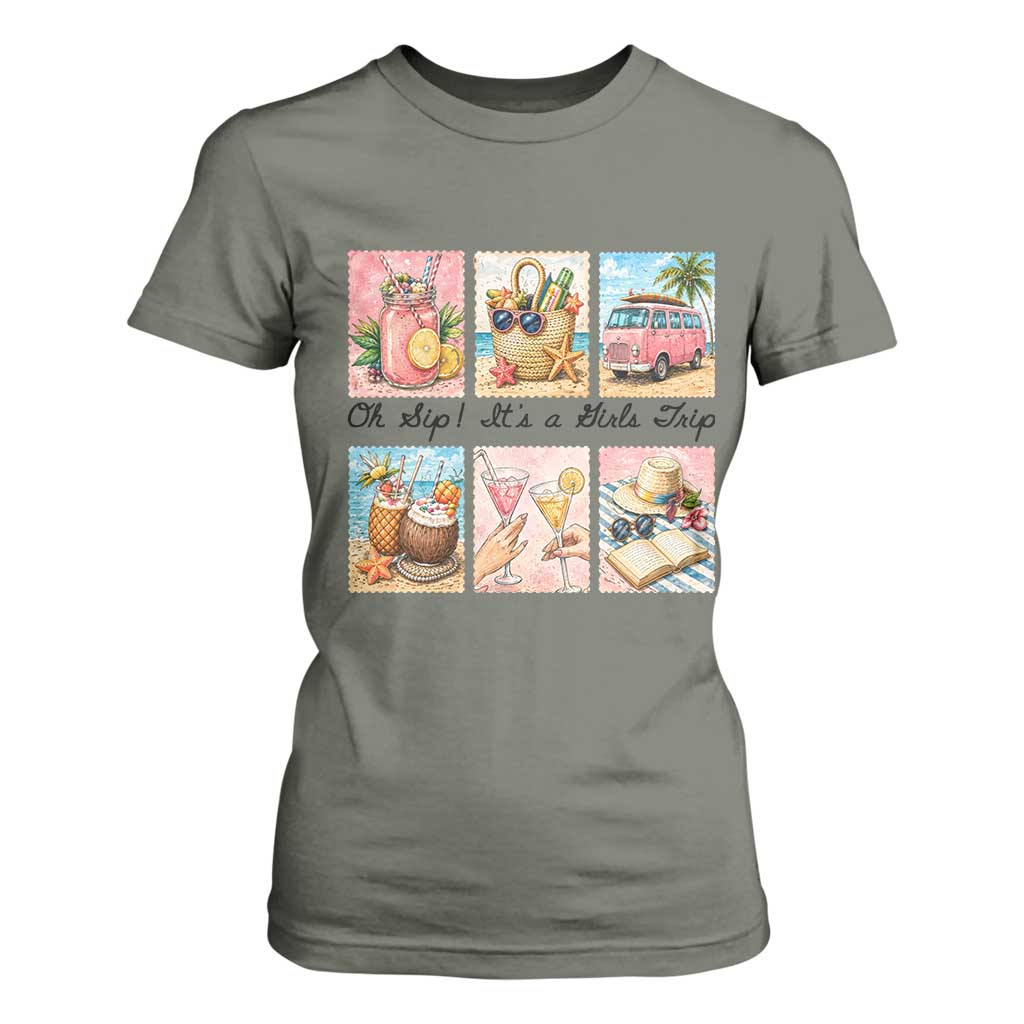 Oh Sip It Is A Girls Trip T Shirt For Women Beach Trip Best Friends Gift TS12 Military Green Print Your Wear