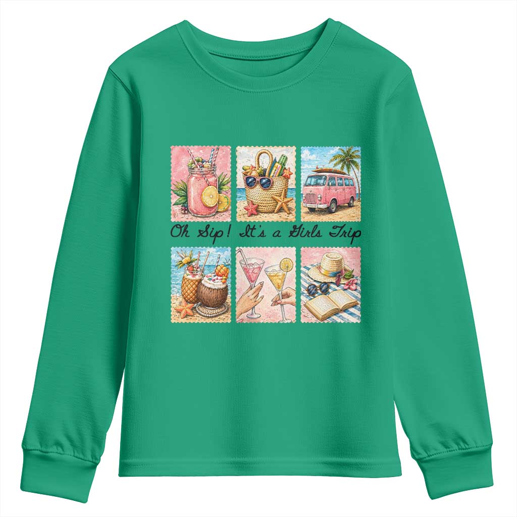 Oh Sip It Is A Girls Trip Youth Sweatshirt Beach Trip Best Friends Gift TS12 Irish Green Print Your Wear
