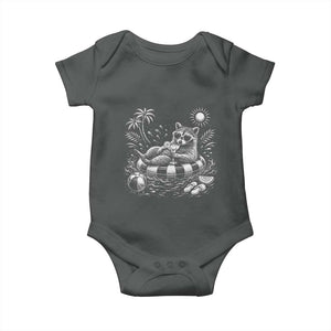 Funny Beach Vacation Trash Panda Baby Onesie Summer Raccoon Graphic TS12 Dark Heather Print Your Wear