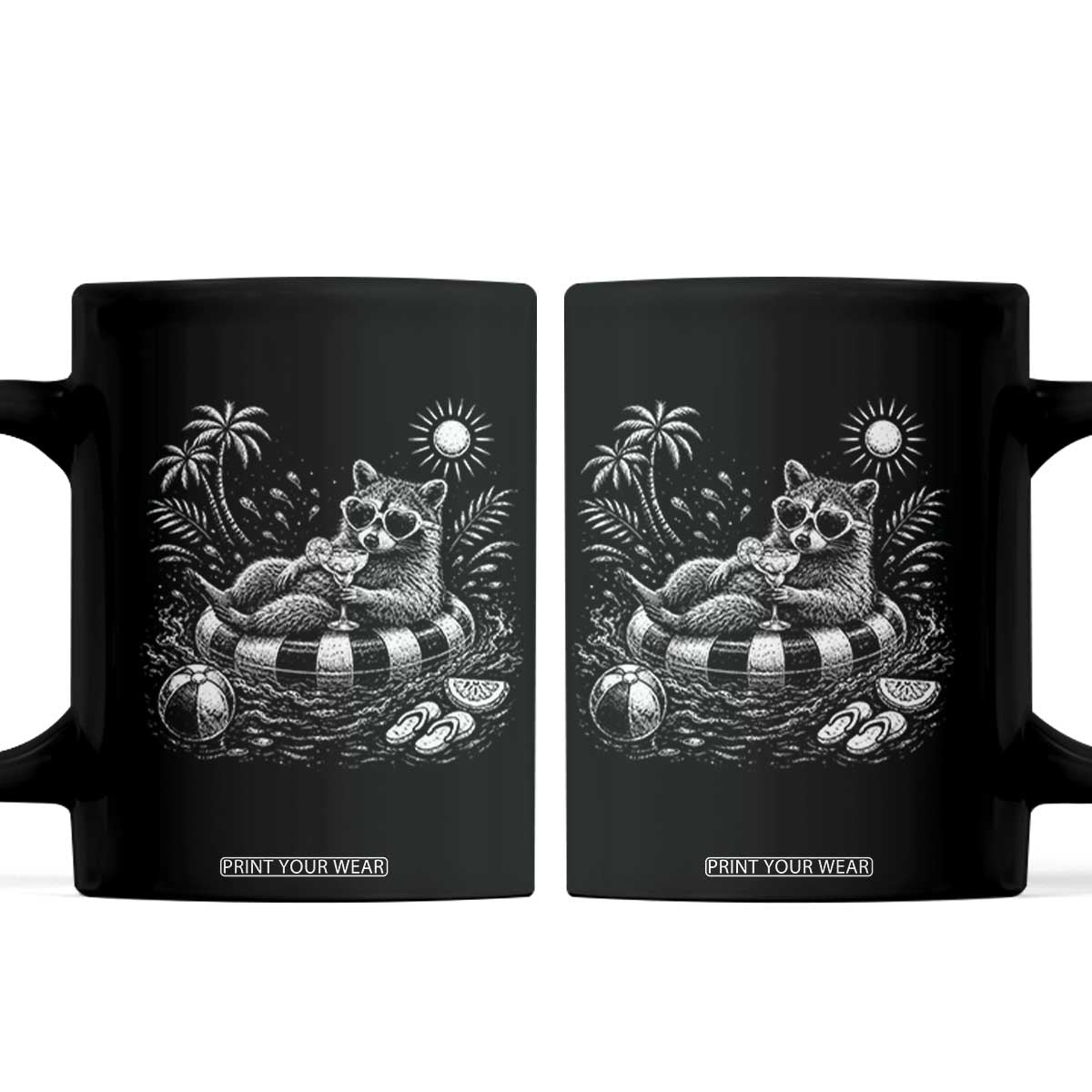 Funny Beach Vacation Trash Panda Coffee Mug Summer Raccoon Graphic TS12 Black Print Your Wear