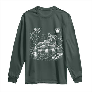 Funny Beach Vacation Trash Panda Long Sleeve Shirt Summer Raccoon Graphic TS12 Dark Forest Green Print Your Wear