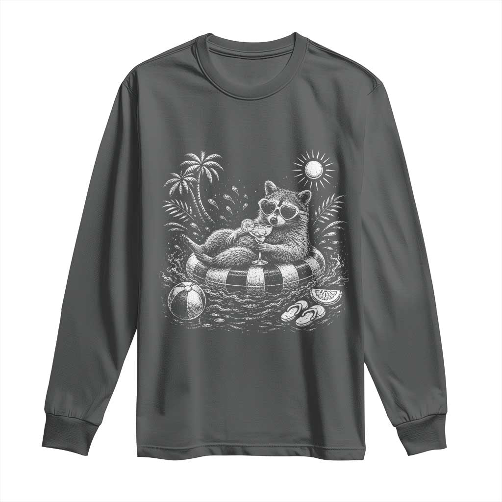 Funny Beach Vacation Trash Panda Long Sleeve Shirt Summer Raccoon Graphic TS12 Dark Heather Print Your Wear
