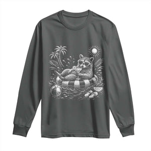 Funny Beach Vacation Trash Panda Long Sleeve Shirt Summer Raccoon Graphic TS12 Dark Heather Print Your Wear