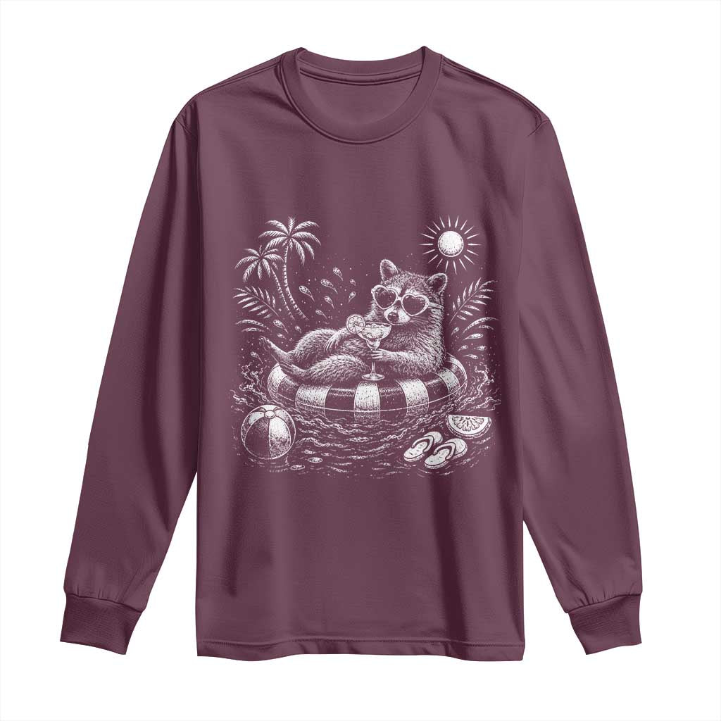 Funny Beach Vacation Trash Panda Long Sleeve Shirt Summer Raccoon Graphic TS12 Maroon Print Your Wear
