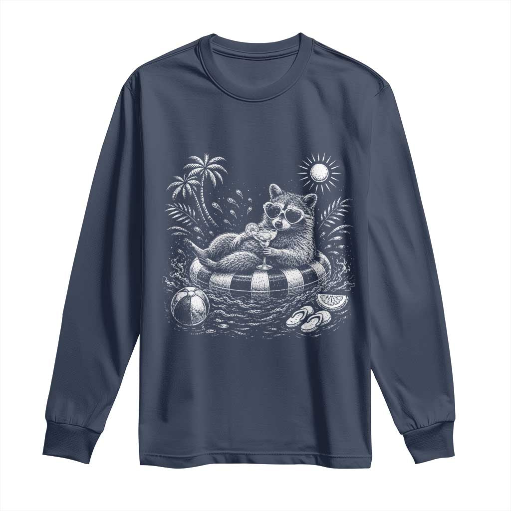 Funny Beach Vacation Trash Panda Long Sleeve Shirt Summer Raccoon Graphic TS12 Navy Print Your Wear