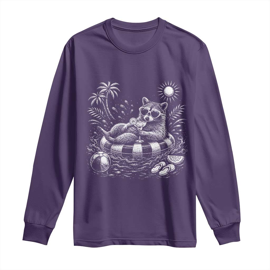 Funny Beach Vacation Trash Panda Long Sleeve Shirt Summer Raccoon Graphic TS12 Purple Print Your Wear